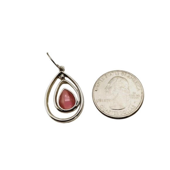 Lia Sophia Teardrop Dangle Earrings Pink Rose Glass Stone Silvertone Double Hoop - Picture 11 of 11